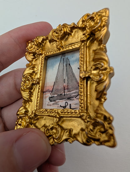 Mini Sailboat Painting - Original Watercolor Art by Lora Cavallin