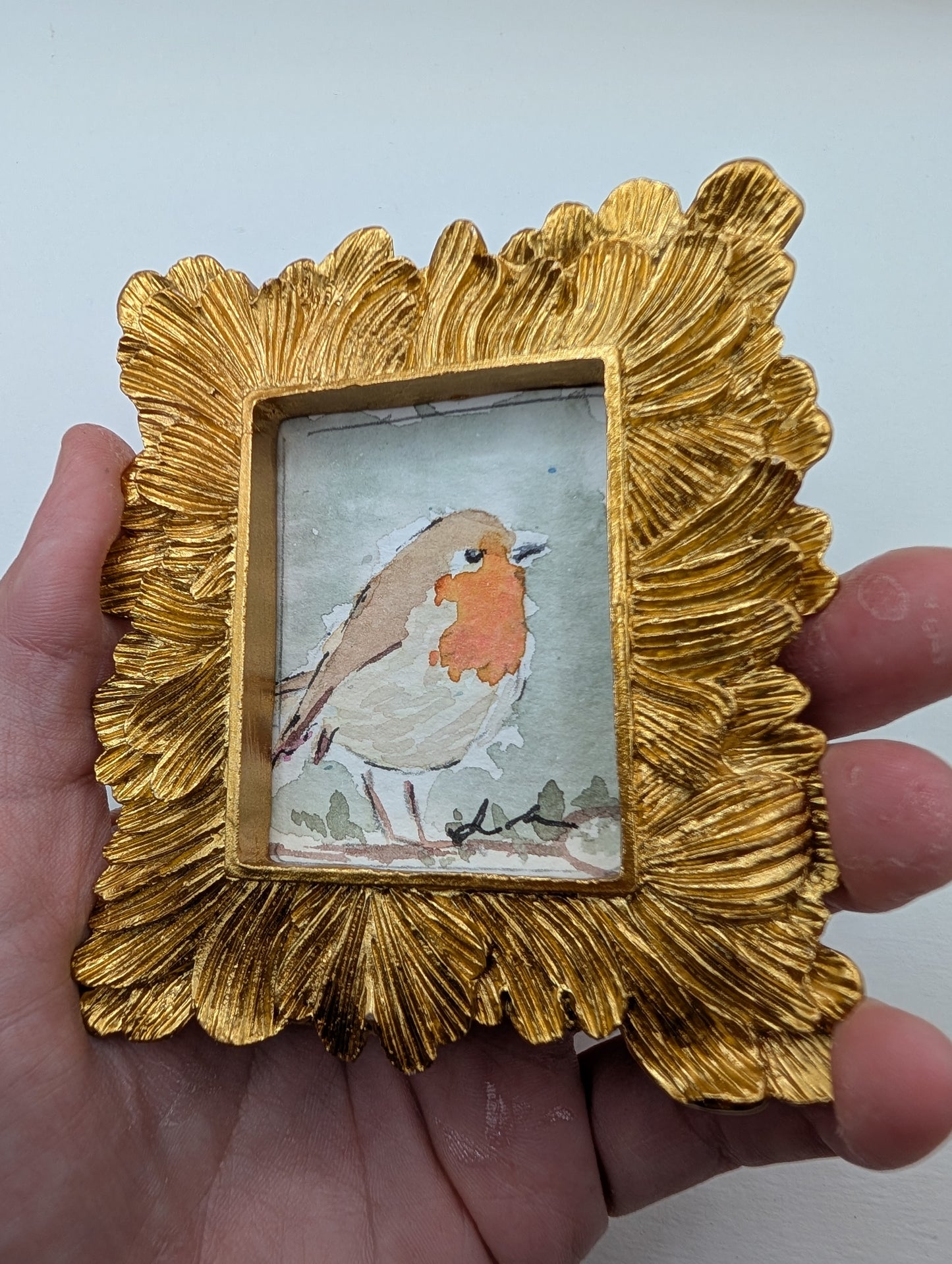 Mini Robin Bird Painting - Original Watercolor Art by Lora Cavallin