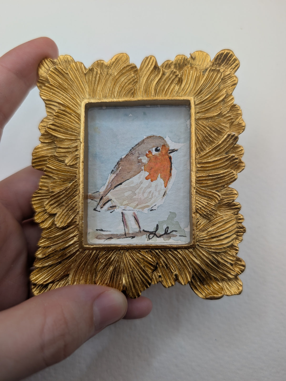 Mini Robin Bird Painting - Original Watercolor Art by Lora Cavallin