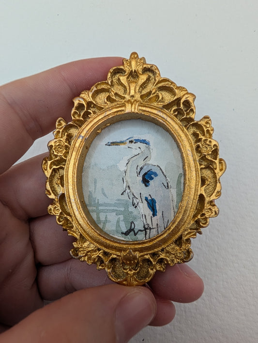 Mini Blue Heron Painting - Original Watercolor Art by Lora Cavallin