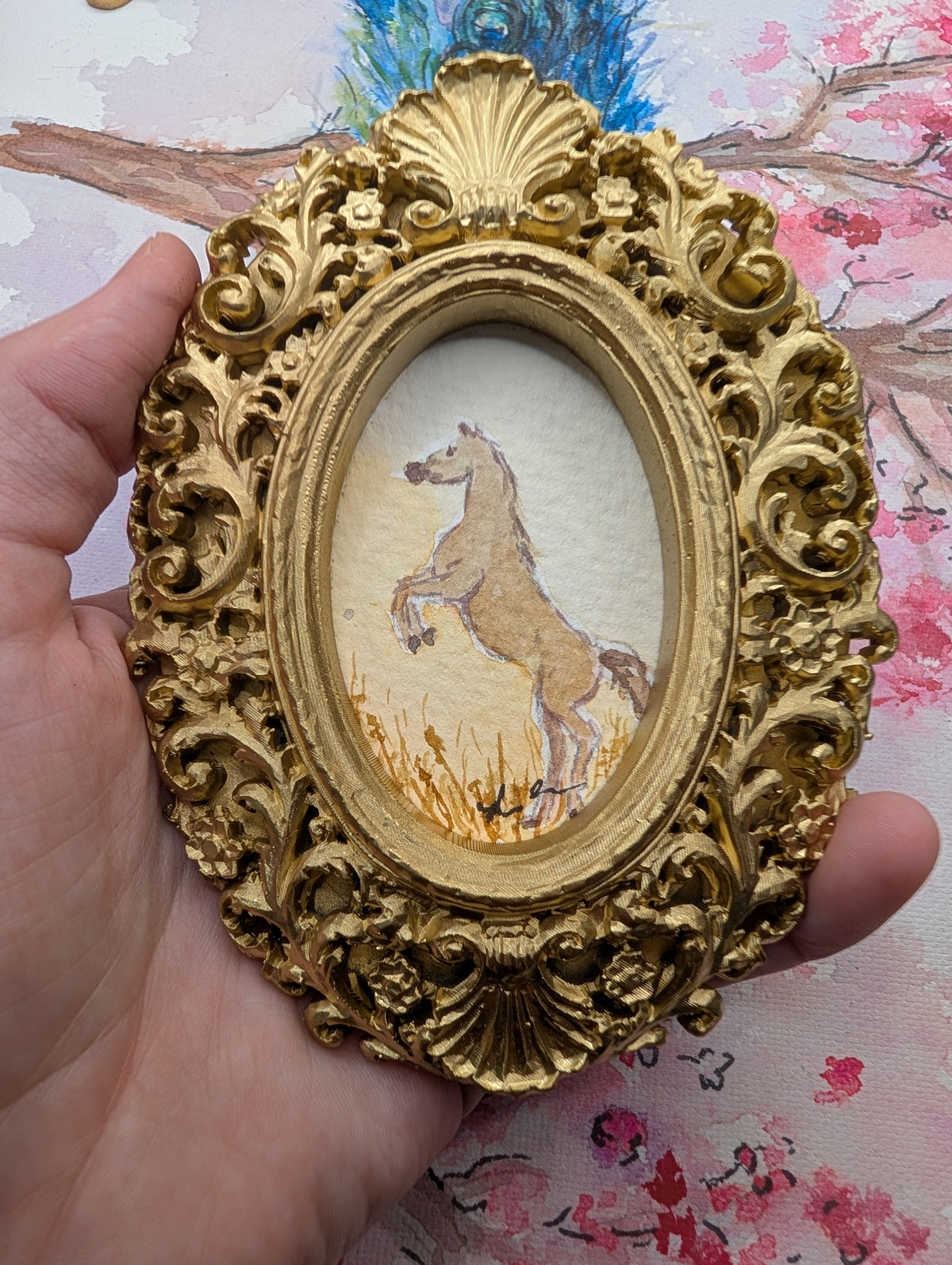 Mini Horse Painting - Original Watercolor Art by Lora Cavallin