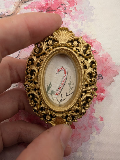 Mini Candy Cane Painting - Original Watercolor Art by Lora Cavallin