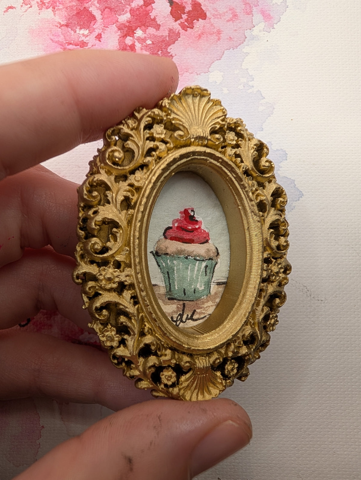 Mini Cupcake Painting - Original Watercolor Art by Lora Cavallin