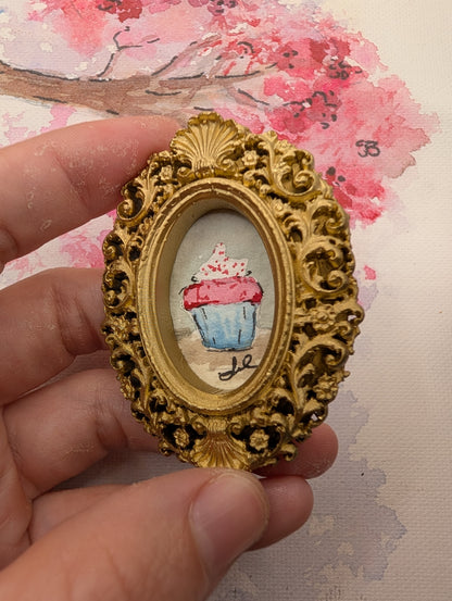 Mini Cupcake Painting - Original Watercolor Art by Lora Cavallin