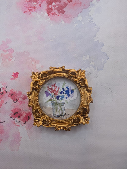 Mini Vase of Flowers Painting - Original Watercolor Art by Lora Cavallin
