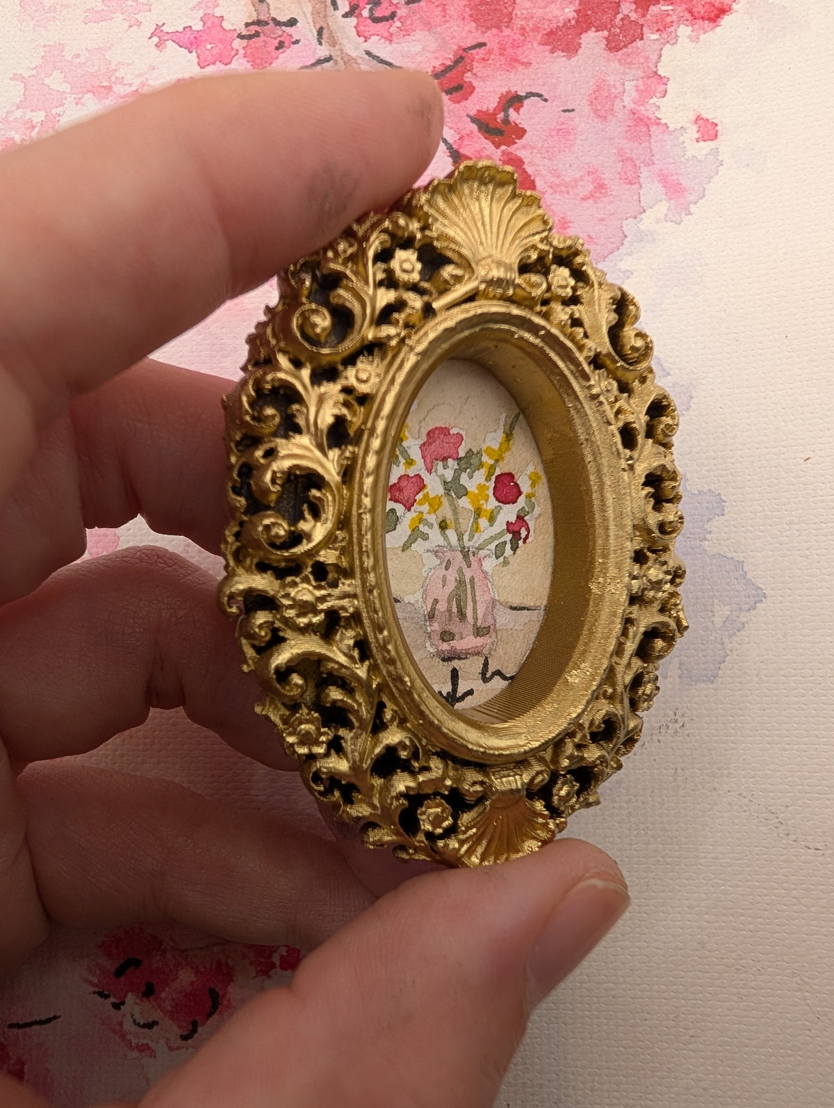 Mini Vase of Flowers Painting - Original Watercolor Art by Lora Cavallin