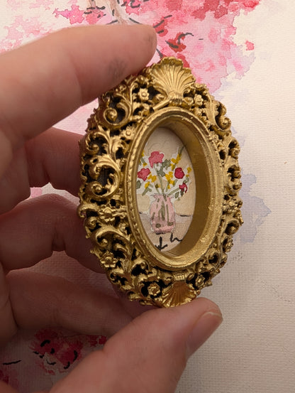 Mini Vase of Flowers Painting - Original Watercolor Art by Lora Cavallin