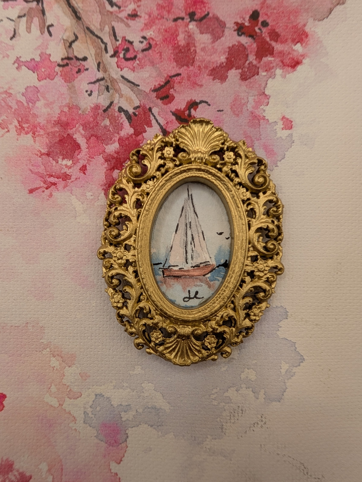 Mini Sailboat Painting - Original Watercolor Art by Lora Cavallin