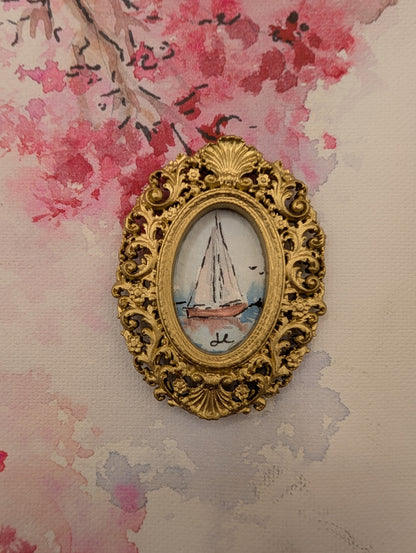 Mini Sailboat Painting - Original Watercolor Art by Lora Cavallin