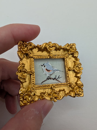 Mini Tufted Titmouse Bird Painting - Original Watercolor Art by Lora Cavallin