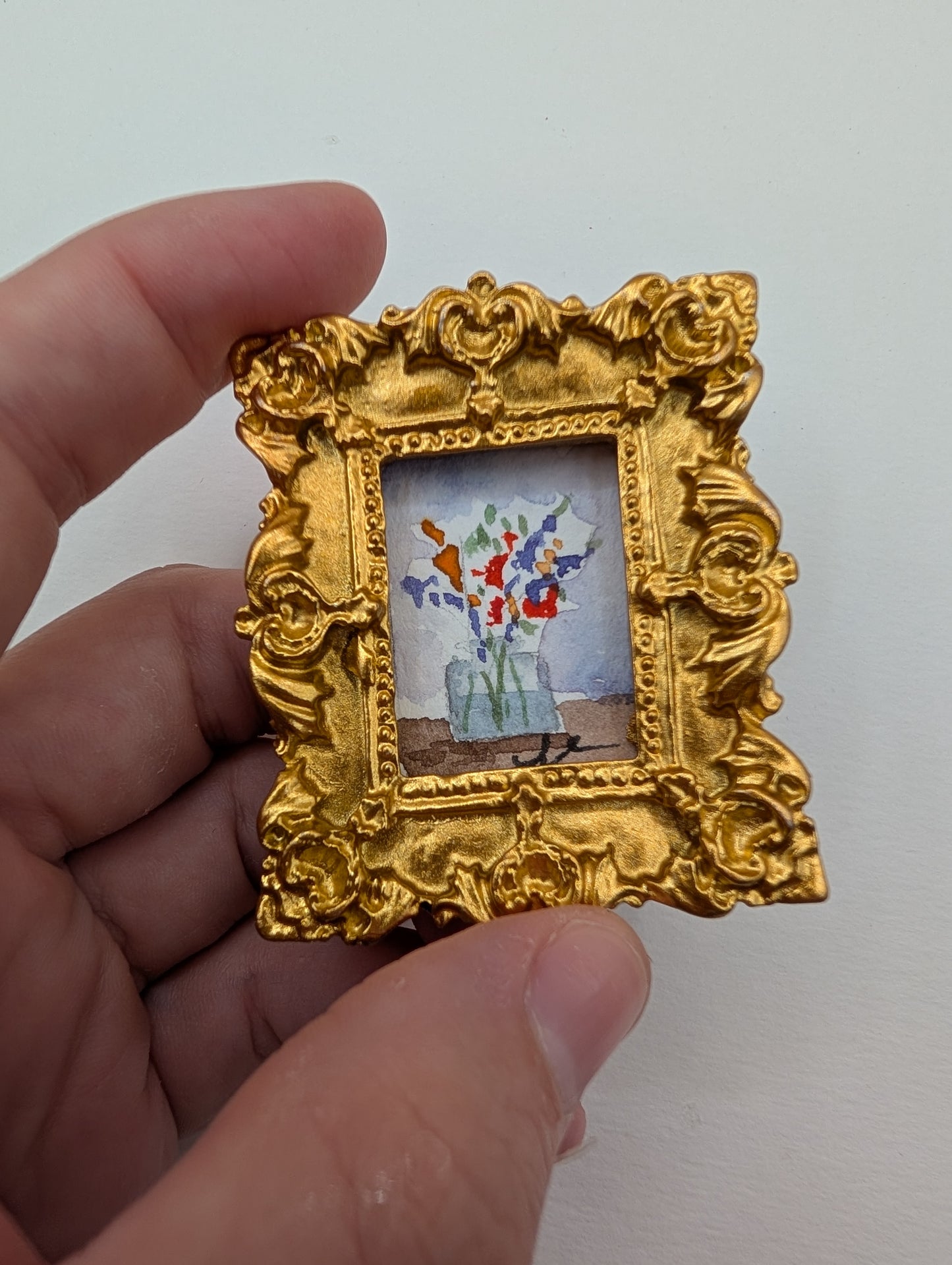 Mini Vase of Flowers Painting - Original Watercolor Art by Lora Cavallin
