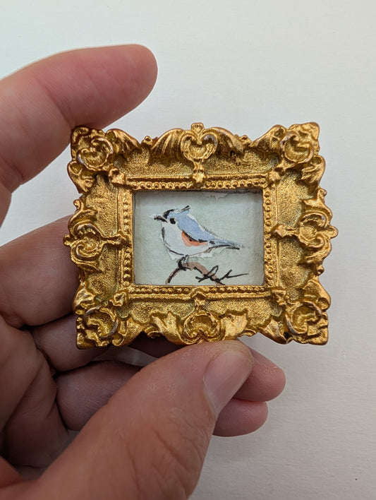 Mini Tufted Titmouse Bird Painting - Original Watercolor Art by Lora Cavallin