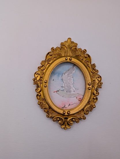 Mini Seagull Painting - Original Watercolor Art by Lora Cavallin