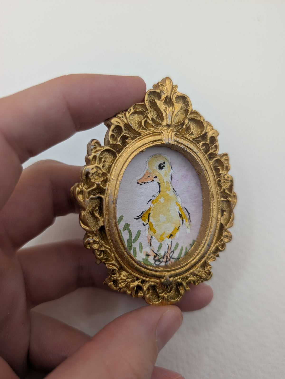 Mini Baby Duck Painting - Original Watercolor Art by Lora Cavallin