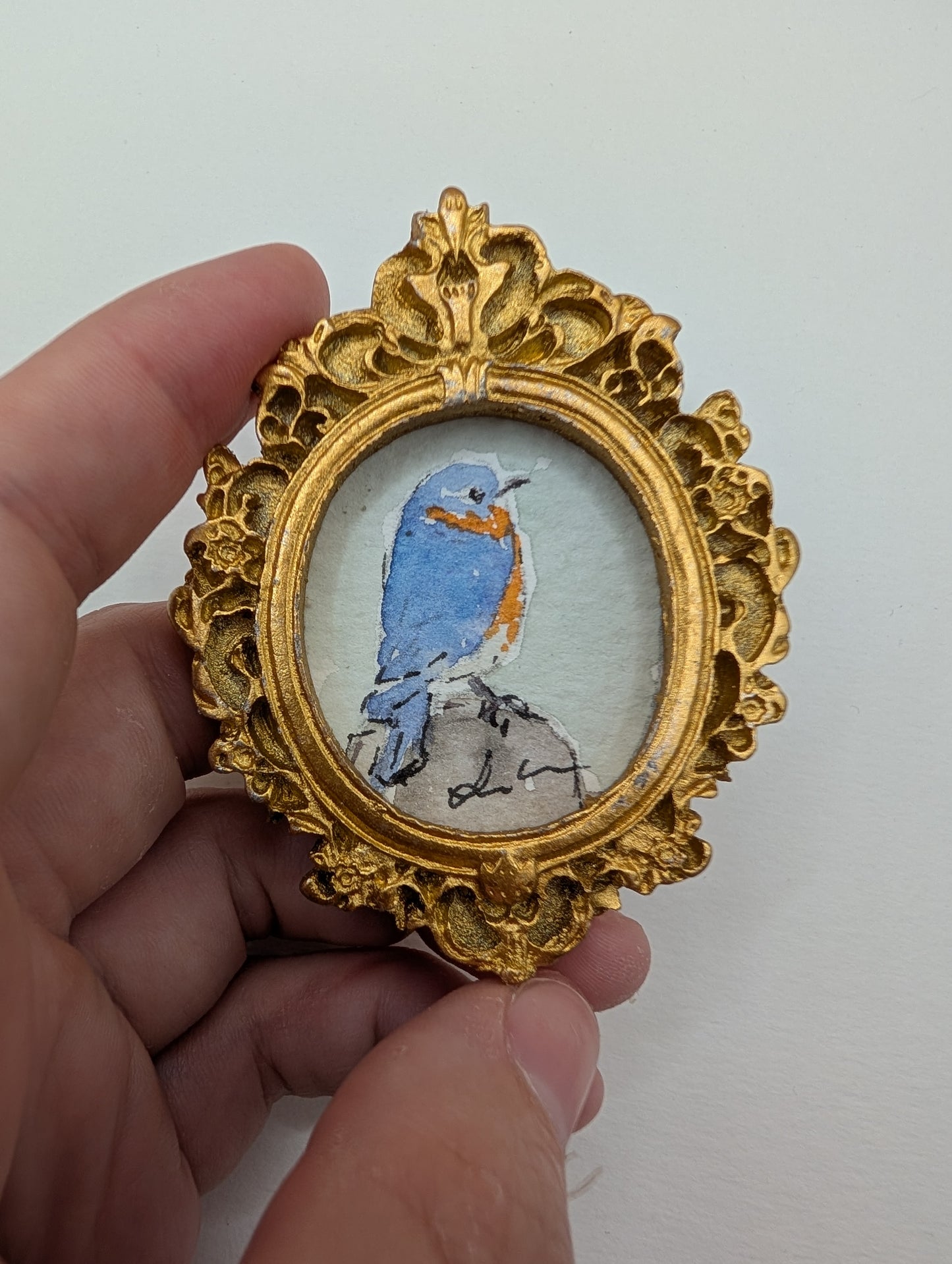 Mini Bluebird Painting - Original Watercolor Art by Lora Cavallin