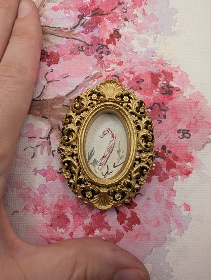 Mini Candy Cane Painting - Original Watercolor Art by Lora Cavallin