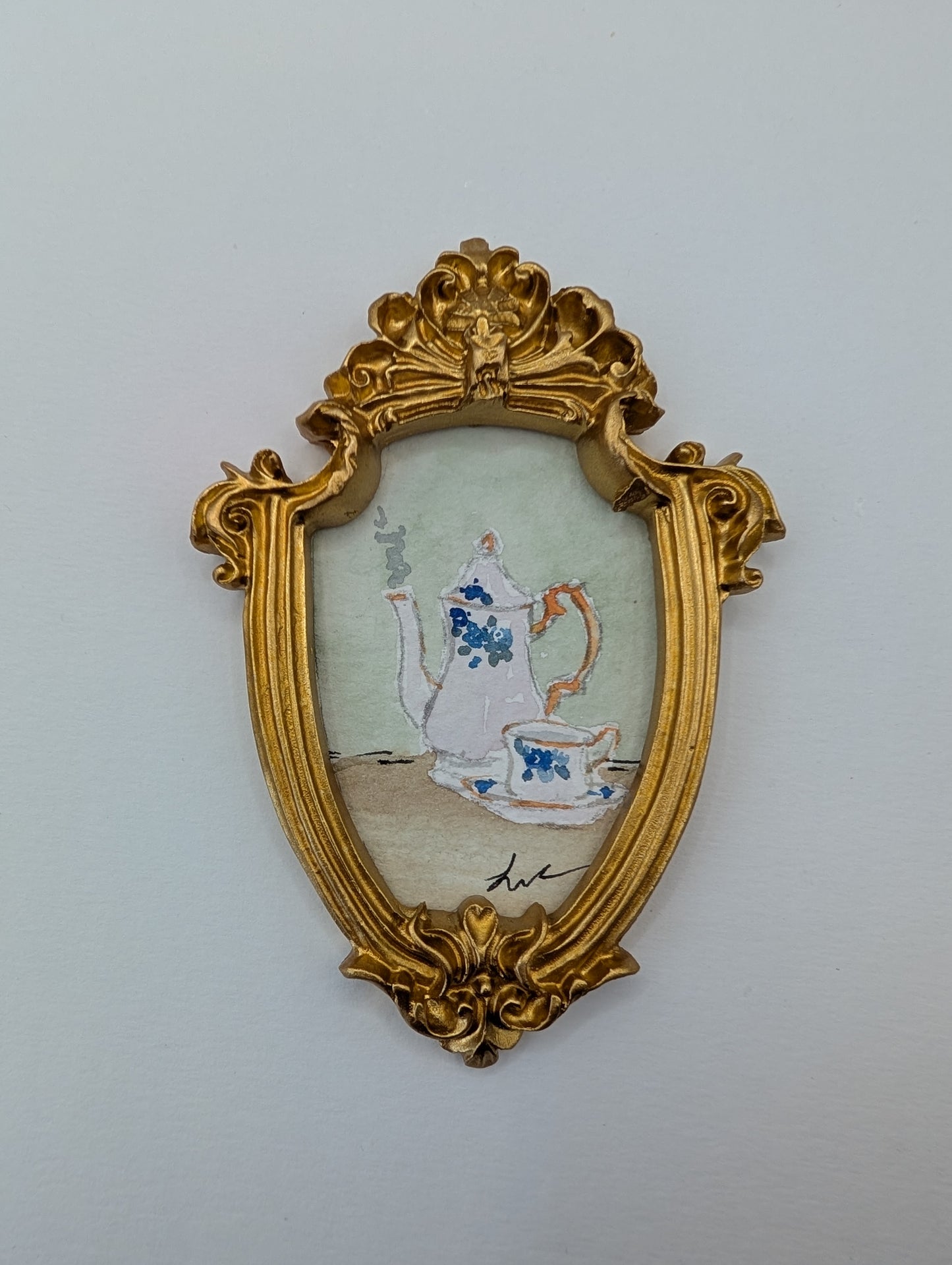 Mini Tea Pot and Cup Painting - Original Watercolor Art by Lora Cavallin