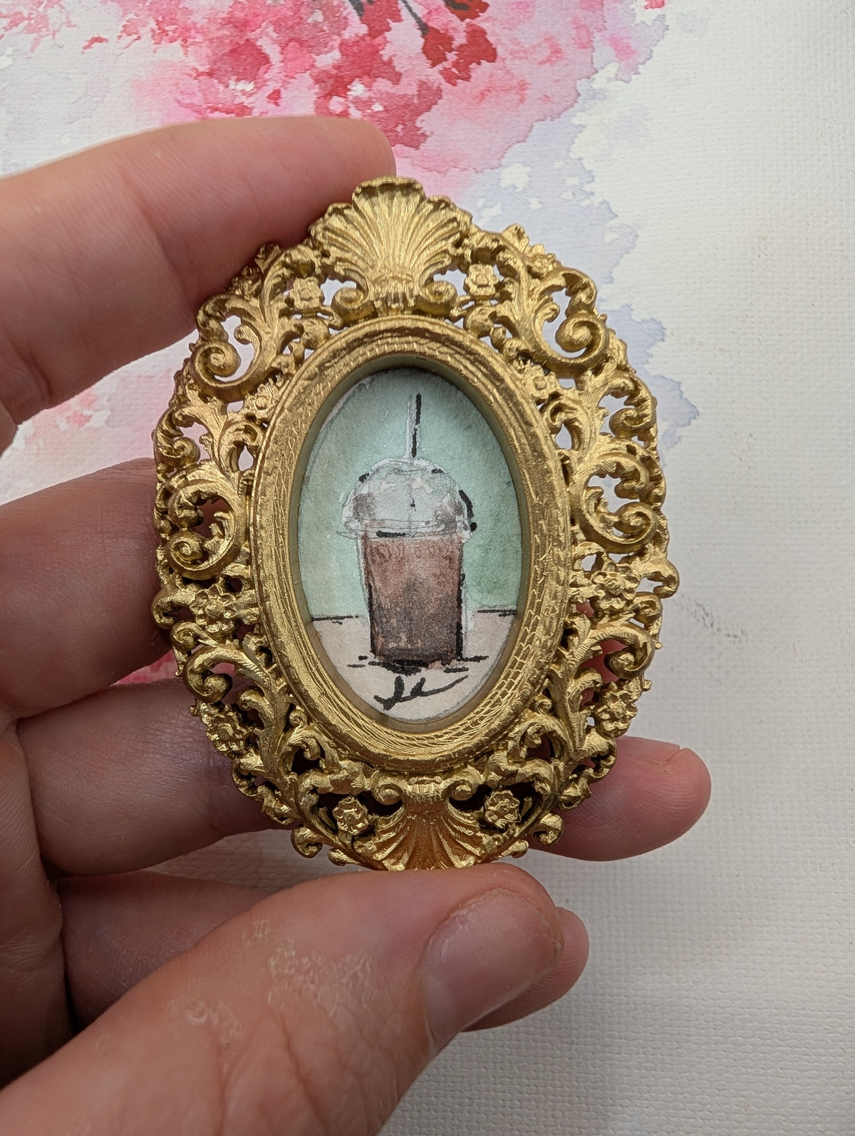 Mini Frozen Coffee Painting - Original Watercolor Art by Lora Cavallin