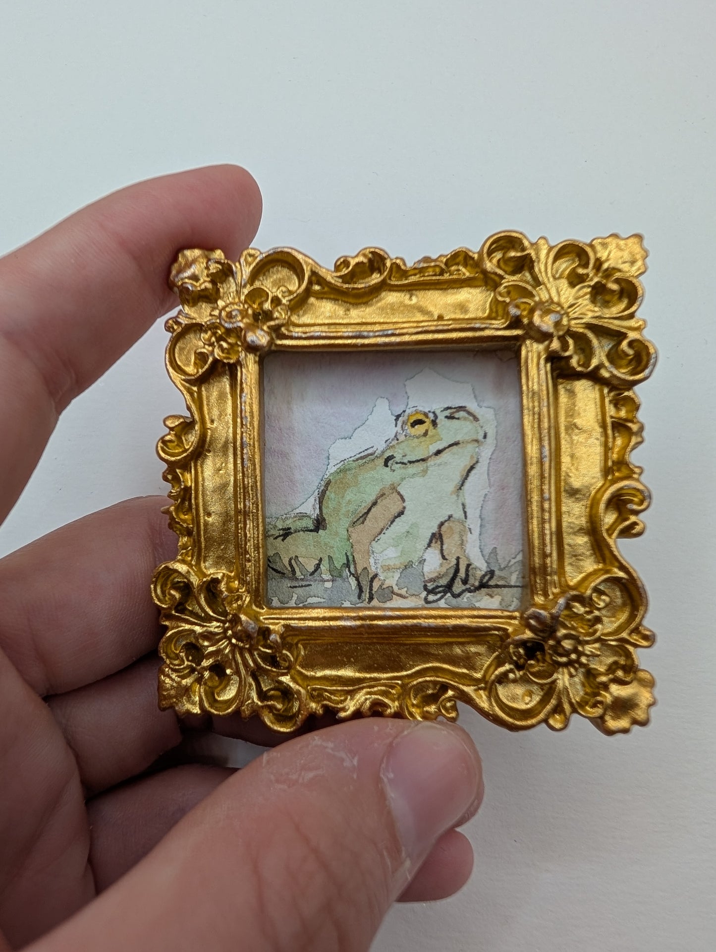 Mini Frog Painting - Original Watercolor Art by Lora Cavallin