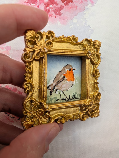 Mini Robin Bird Painting - Original Watercolor Art by Lora Cavallin
