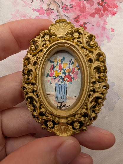 Mini Vase of Flowers Painting - Original Watercolor Art by Lora Cavallin