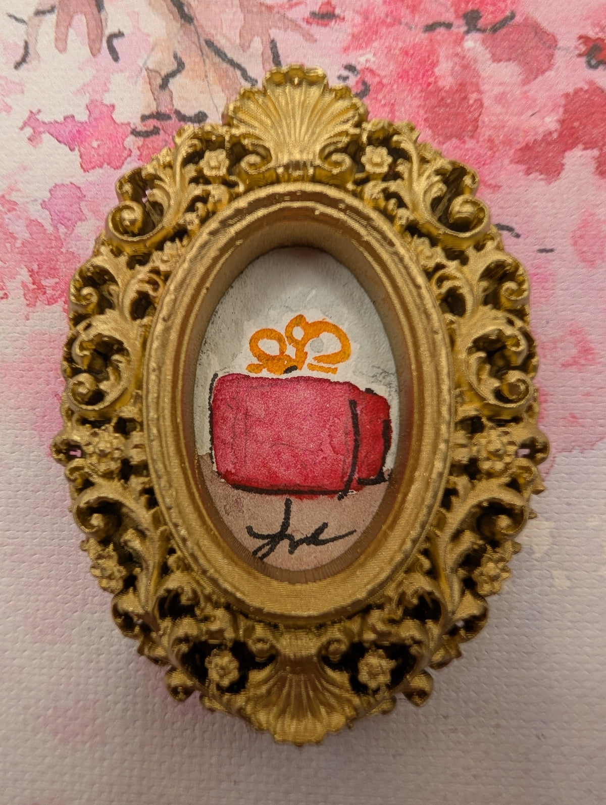 Mini Candy Cane Painting - Original Watercolor Art by Lora Cavallin