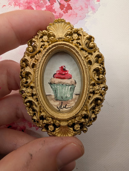 Mini Cupcake Painting - Original Watercolor Art by Lora Cavallin