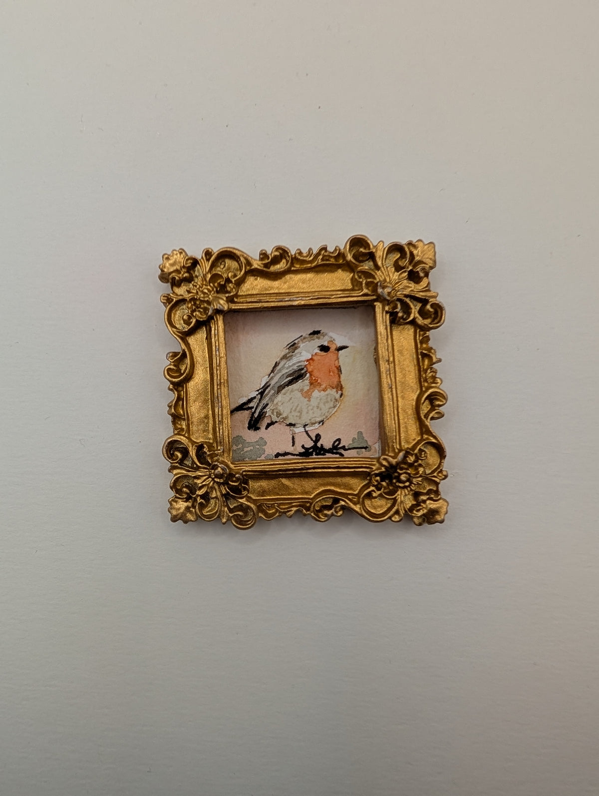 Mini Robin Bird Painting - Original Watercolor Art by Lora Cavallin