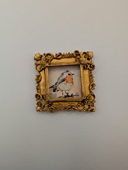Mini Robin Bird Painting - Original Watercolor Art by Lora Cavallin