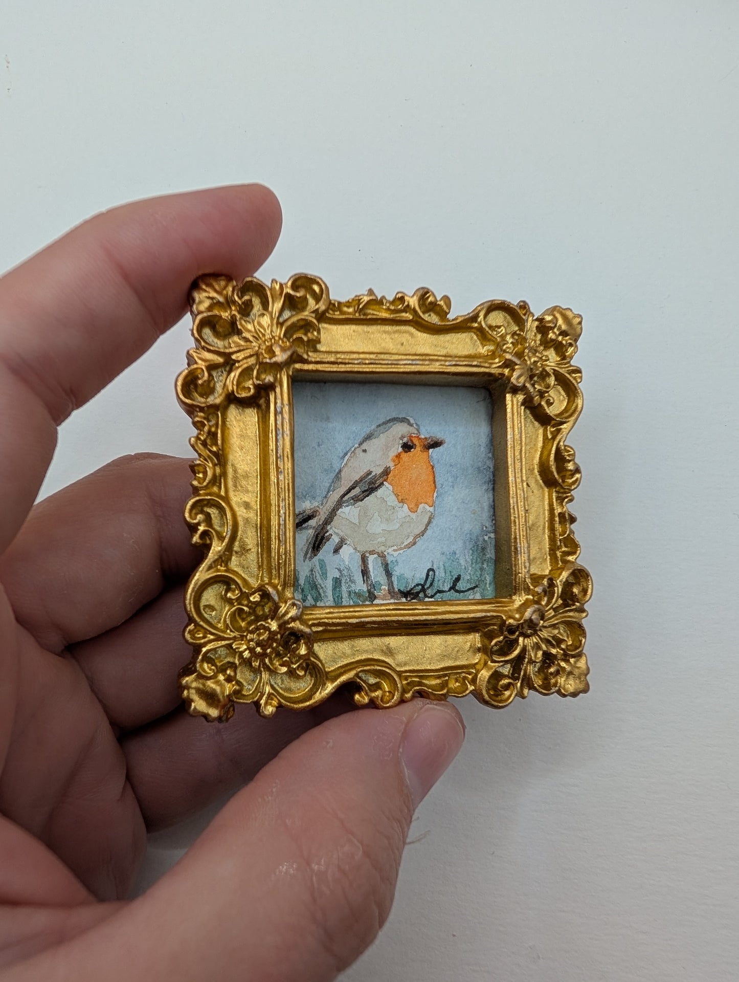 Mini Robin Bird Painting - Original Watercolor Art by Lora Cavallin