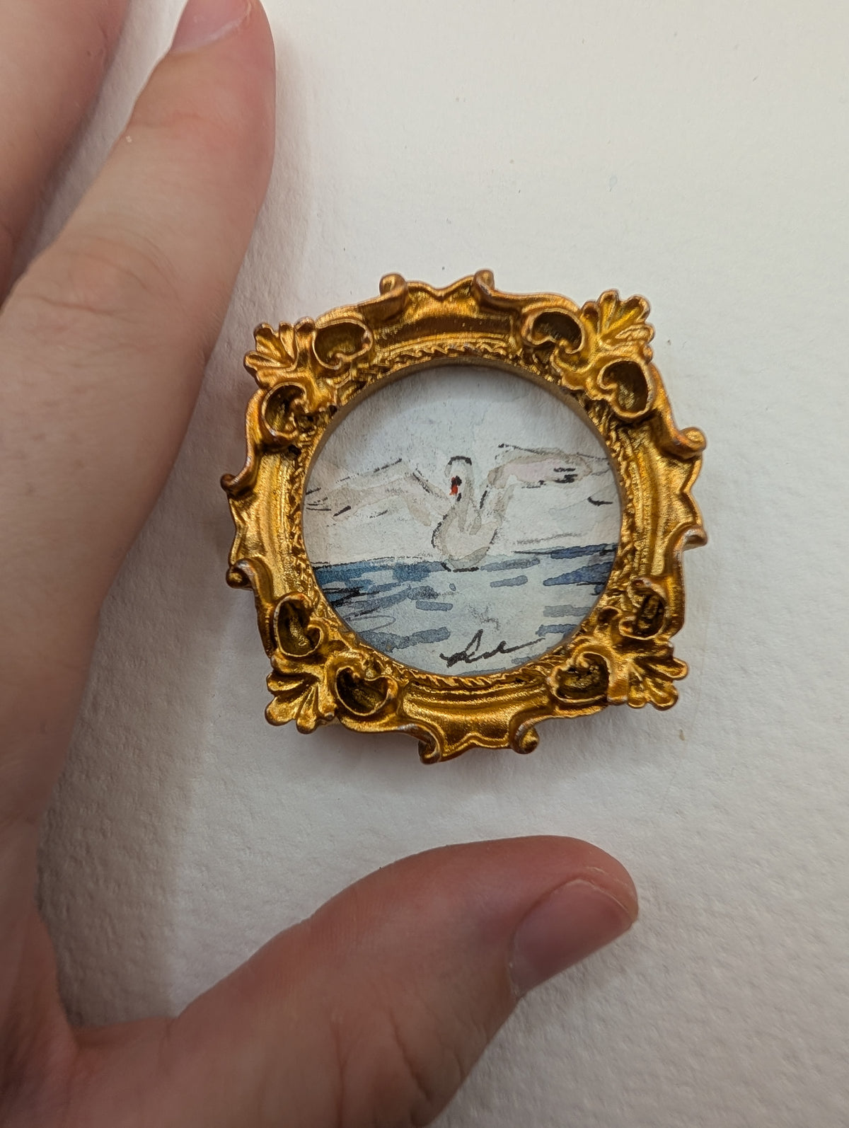 Mini Swan Painting - Original Watercolor Art by Lora Cavallin
