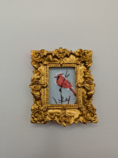 Mini Cardinal Bird Painting - Original Watercolor Art by Lora Cavallin