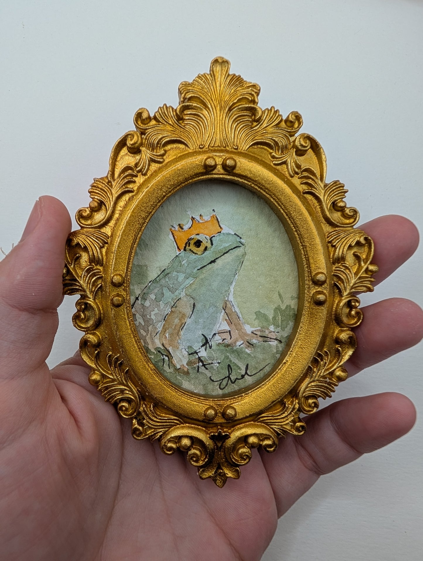 Mini Frog Royalty Painting - Original Watercolor Art by Lora Cavallin