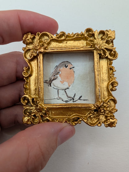 Mini Robin Bird Painting - Original Watercolor Art by Lora Cavallin