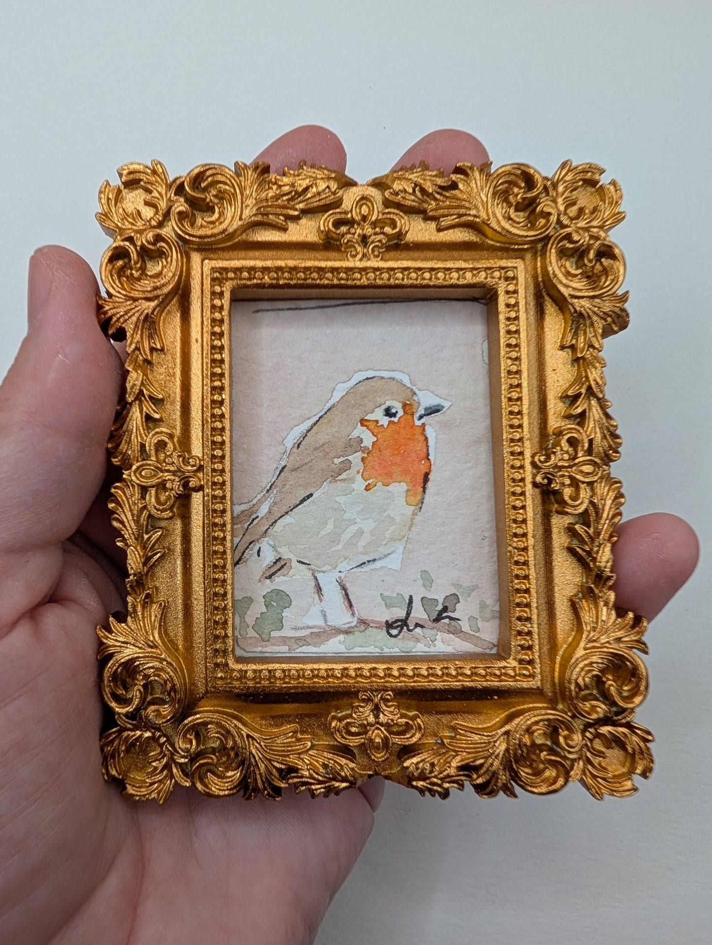 Mini Robin Bird Painting - Original Watercolor Art by Lora Cavallin