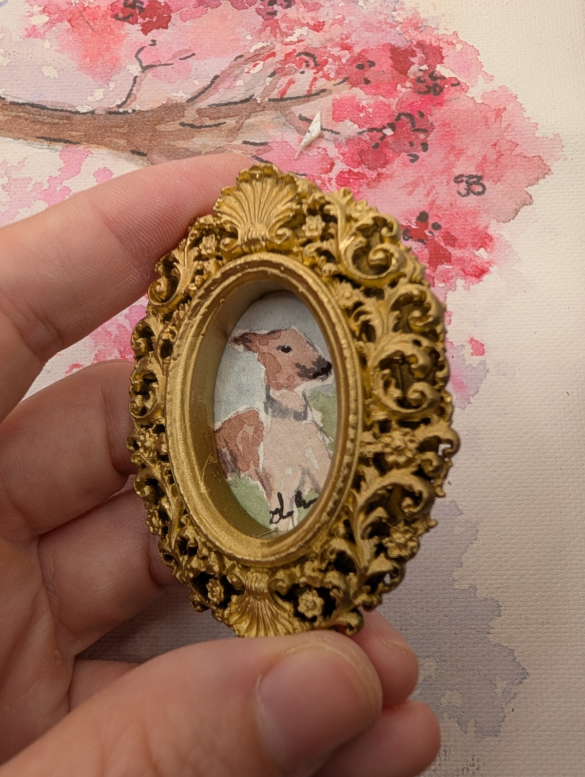 Mini Whippet Painting - Original Watercolor Art by Lora Cavallin
