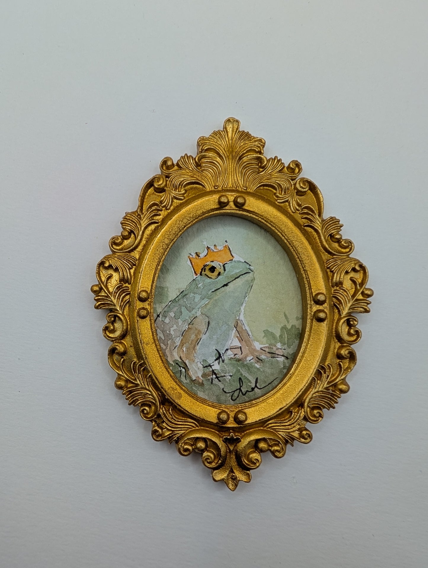Mini Frog Royalty Painting - Original Watercolor Art by Lora Cavallin