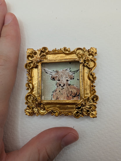 Mini Highland Cow Painting - Original Watercolor Art by Lora Cavallin