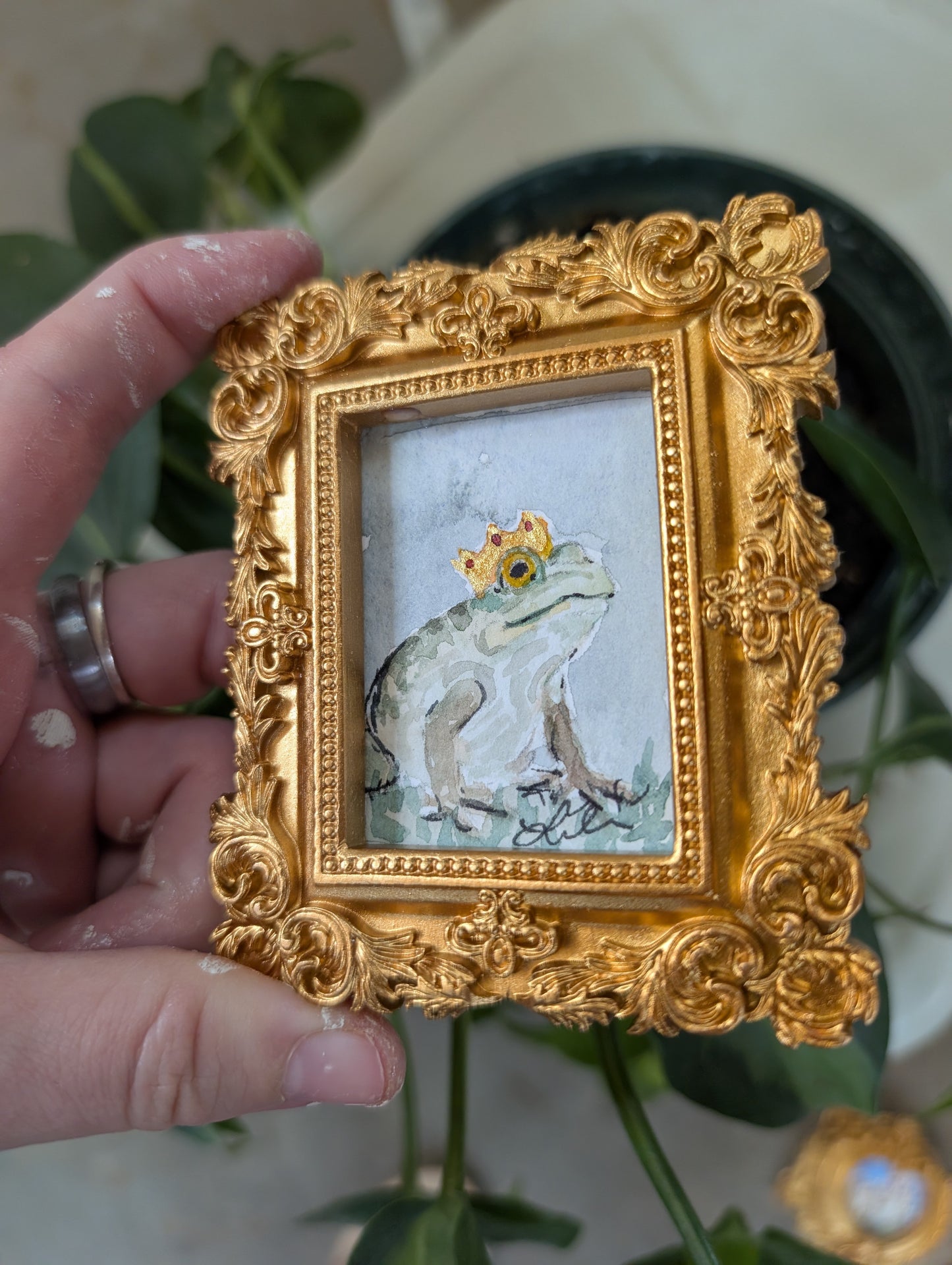 Mini Frog with Crown Painting - Original Watercolor Art by Lora Cavallin
