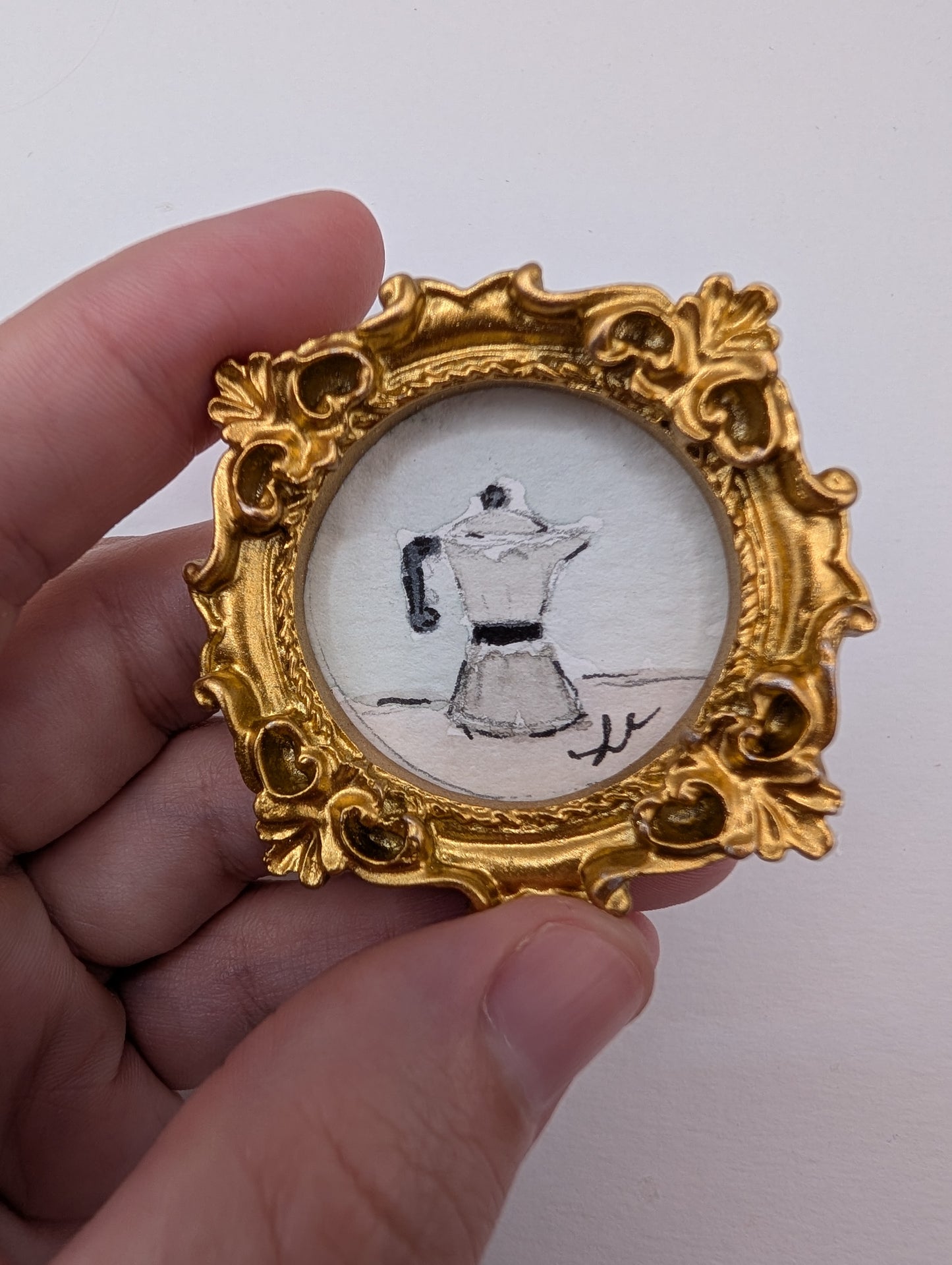 Mini Moka Coffee Pot Painting - Original Watercolor Art by Lora Cavallin