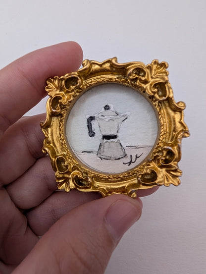 Mini Moka Coffee Pot Painting - Original Watercolor Art by Lora Cavallin