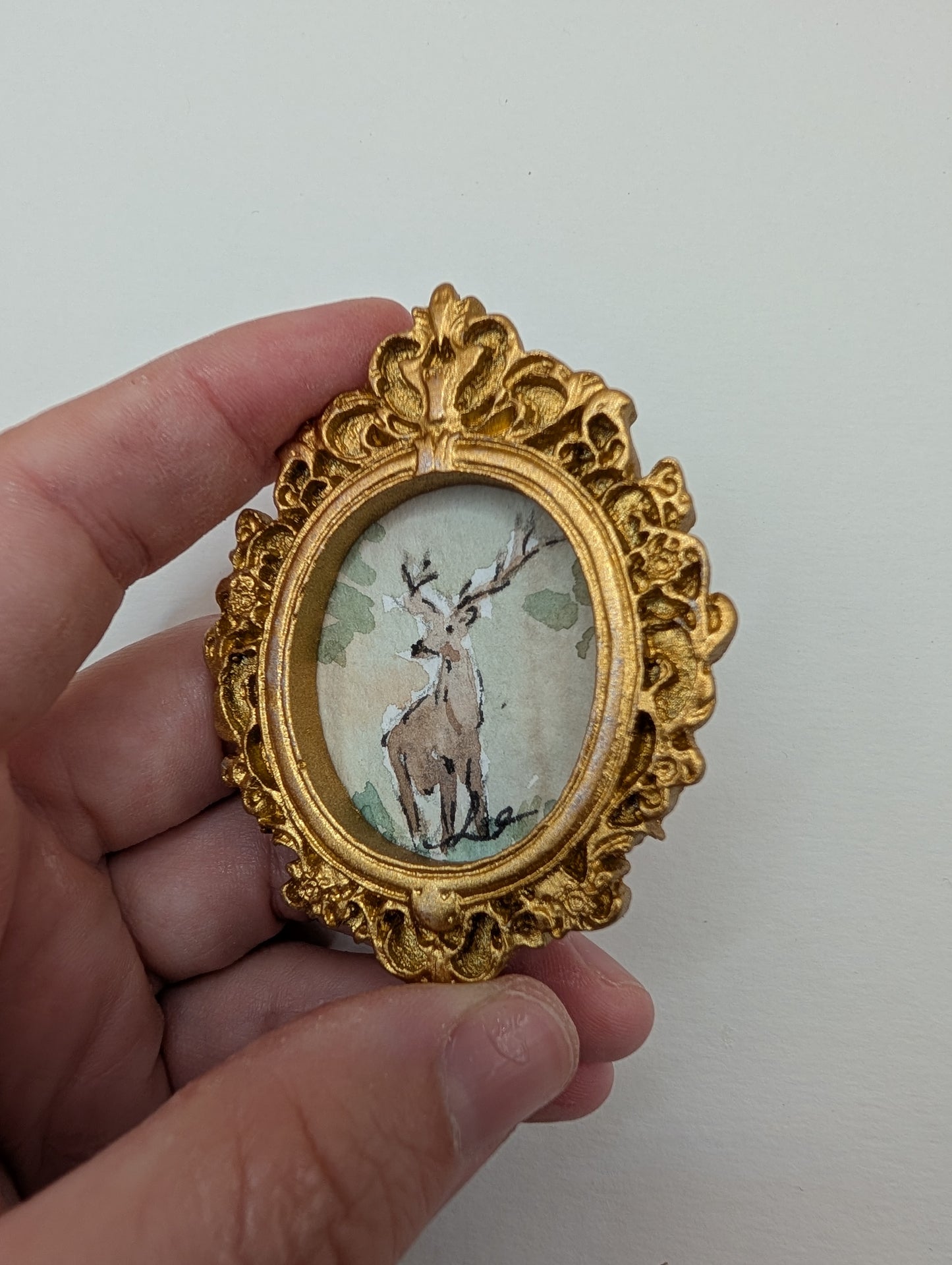 Mini Deer Painting - Original Watercolor Art by Lora Cavallin