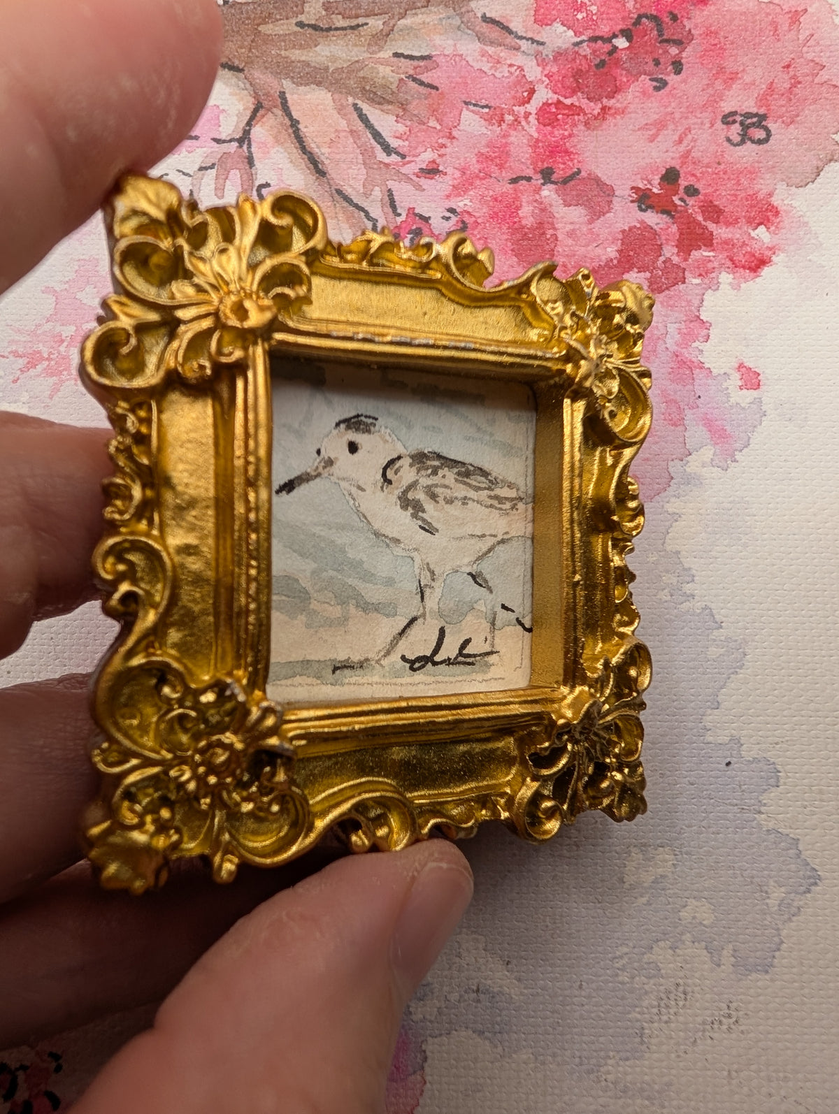 Mini Sandpiper Painting - Original Watercolor Art by Lora Cavallin