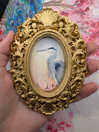 Mini Blue Heron Painting - Original Watercolor Art by Lora Cavallin