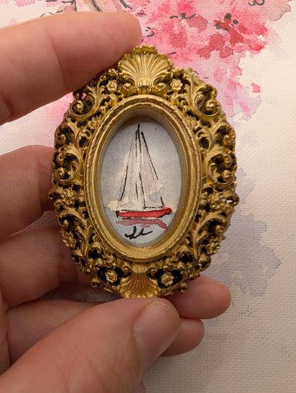 Mini Sailboat Painting - Original Watercolor Art by Lora Cavallin