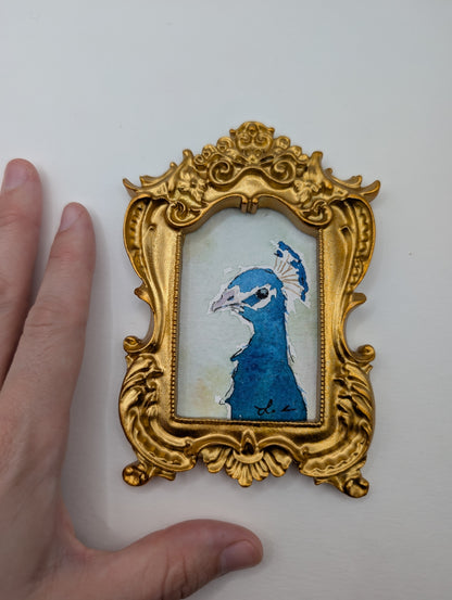 Mini Peacock Painting - Original Watercolor Art by Lora Cavallin