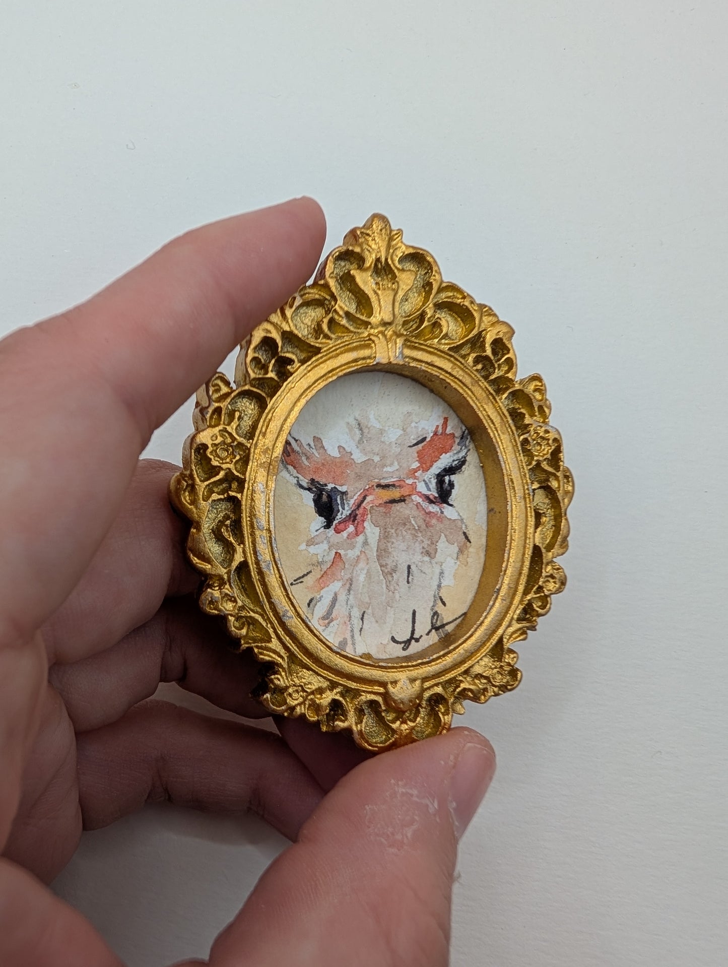 Mini Ostrich Painting - Original Watercolor Art by Lora Cavallin