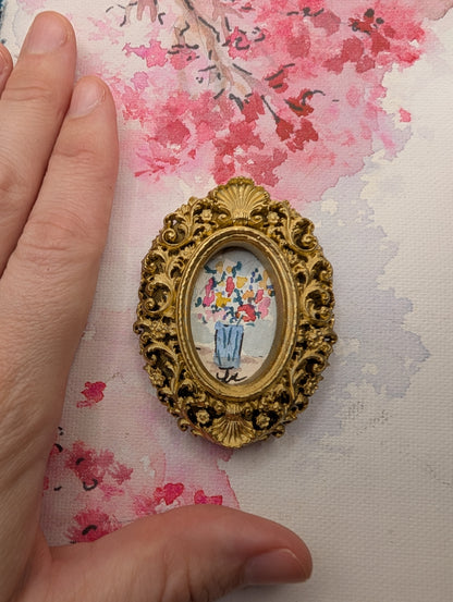 Mini Vase of Flowers Painting - Original Watercolor Art by Lora Cavallin