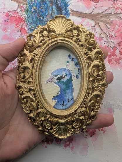 Mini Peacock Painting - Original Watercolor Art by Lora Cavallin