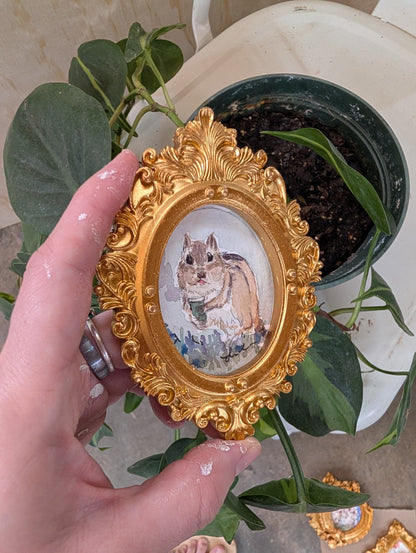 Mini Chipmunk with Coffee Painting - Original Watercolor Art by Lora Cavallin